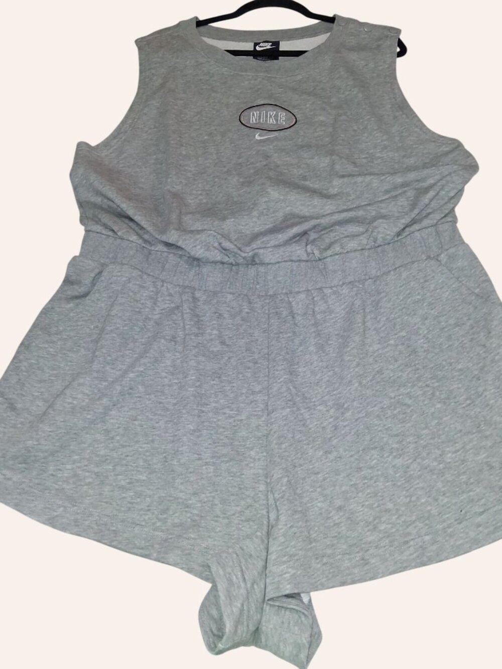 Nike Womens Grey Sleeveless Romper Elastic Waist Snap Buttons 1X 14/16 Soft Cott